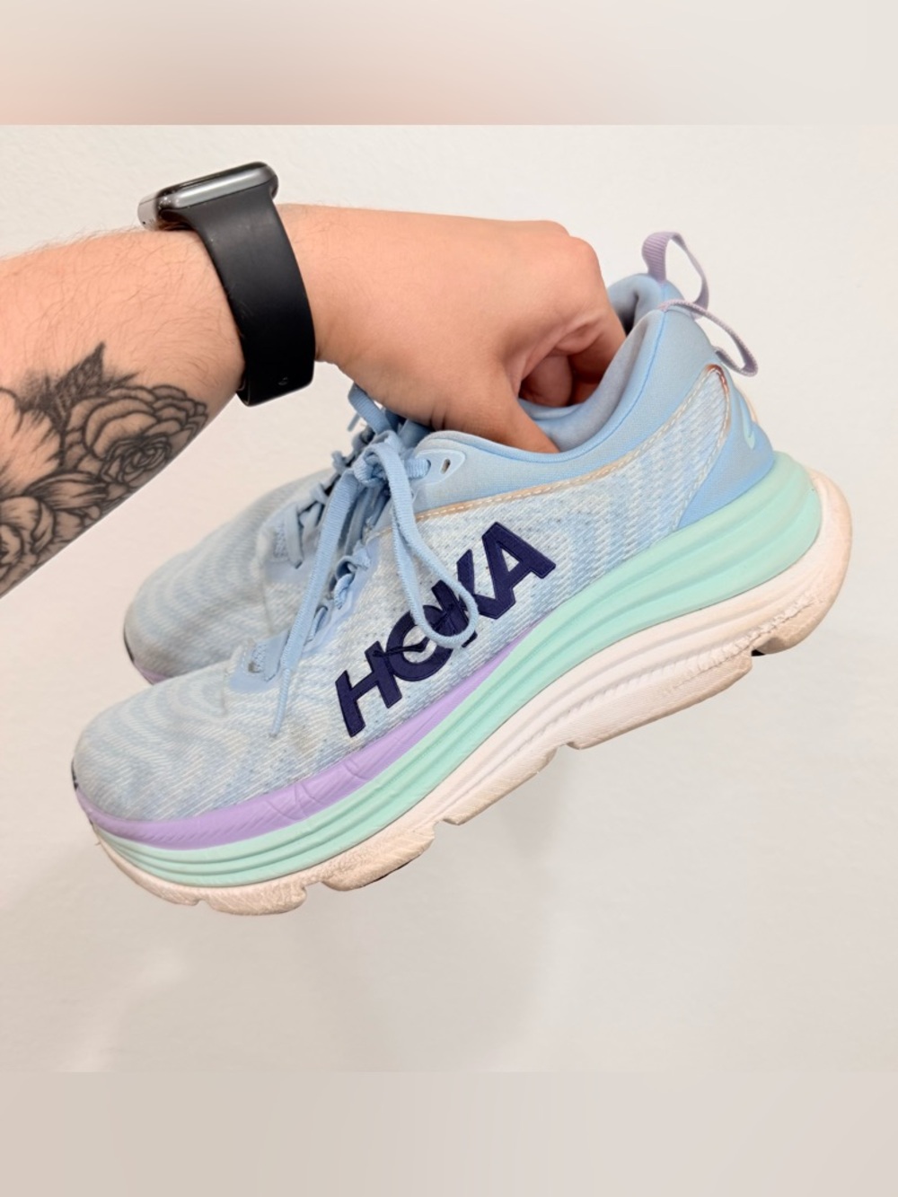 Hoka One One Women's Light Blue Mint Purple Running Shoes - Picture 4 of 9